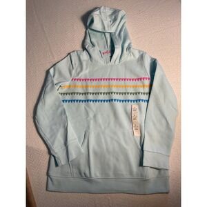 Cat & Jack Kids Light Blue Heart Print Hoodie Size L 10 12 Pullover Pockets